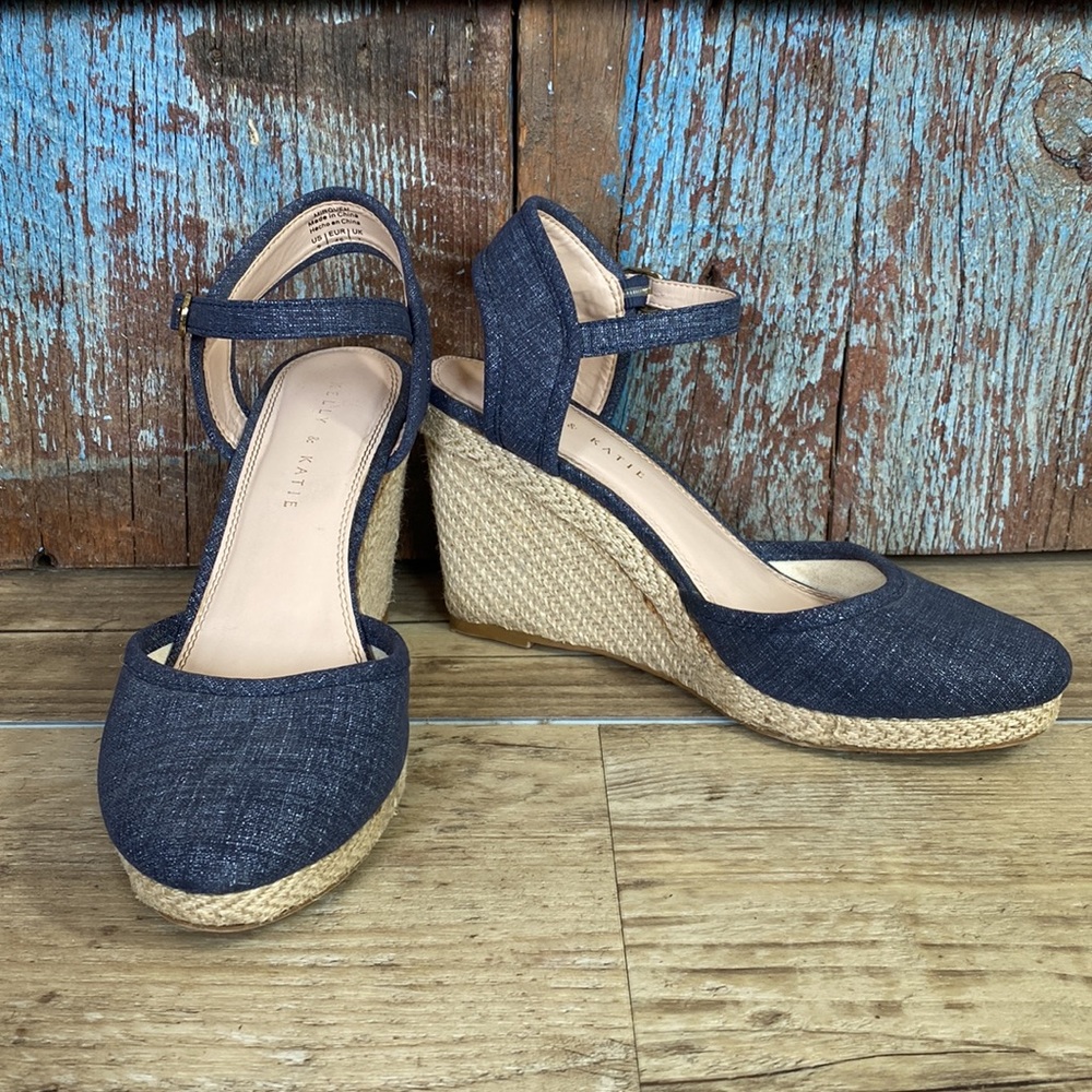 Kelly & Katie Blue Miroven Wedge Jute Sandals